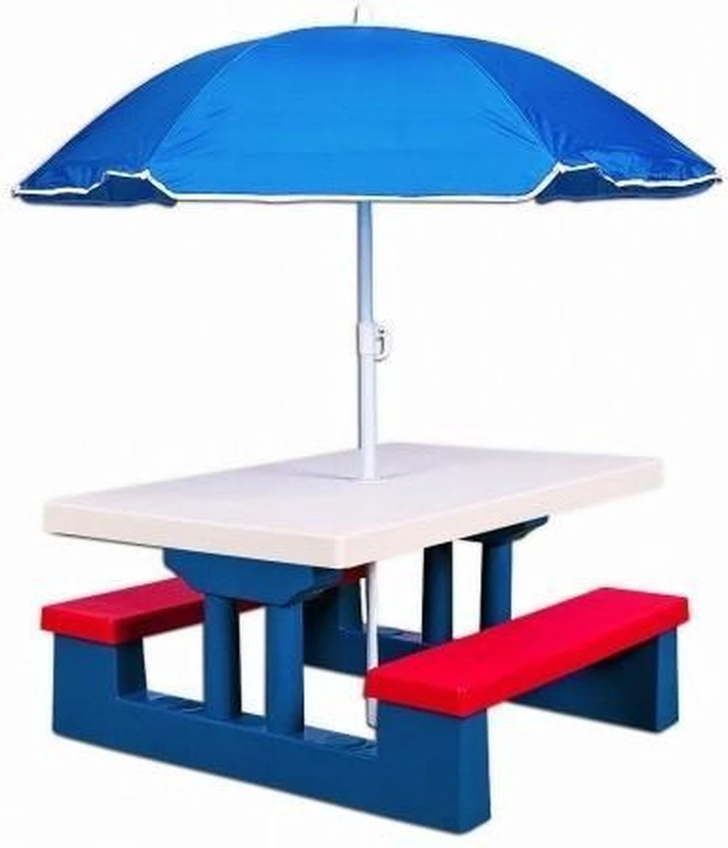 Merkloos Kinder Picknicktafel Met Parasol - Blauw - Afbeelding 4