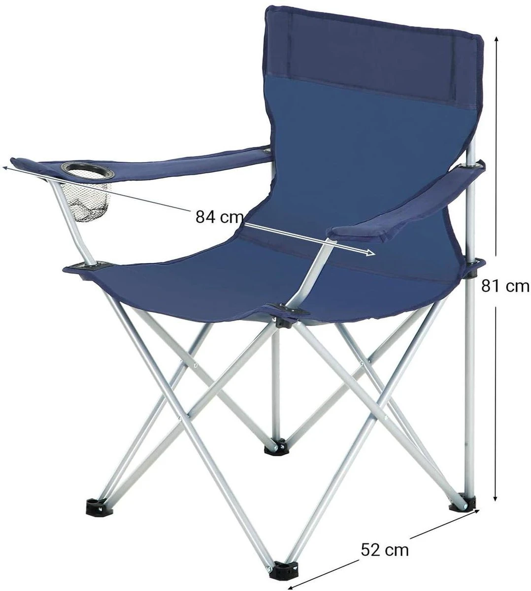 Set Van 2 Opvouwbare Campingstoelen, Klapstoelen Voor Buiten, Comfortabel, Met Armleuningen En Bekerhouders, Stabiel Frame, Draagvermogen 120 Kg - Blauw - Afbeelding 4