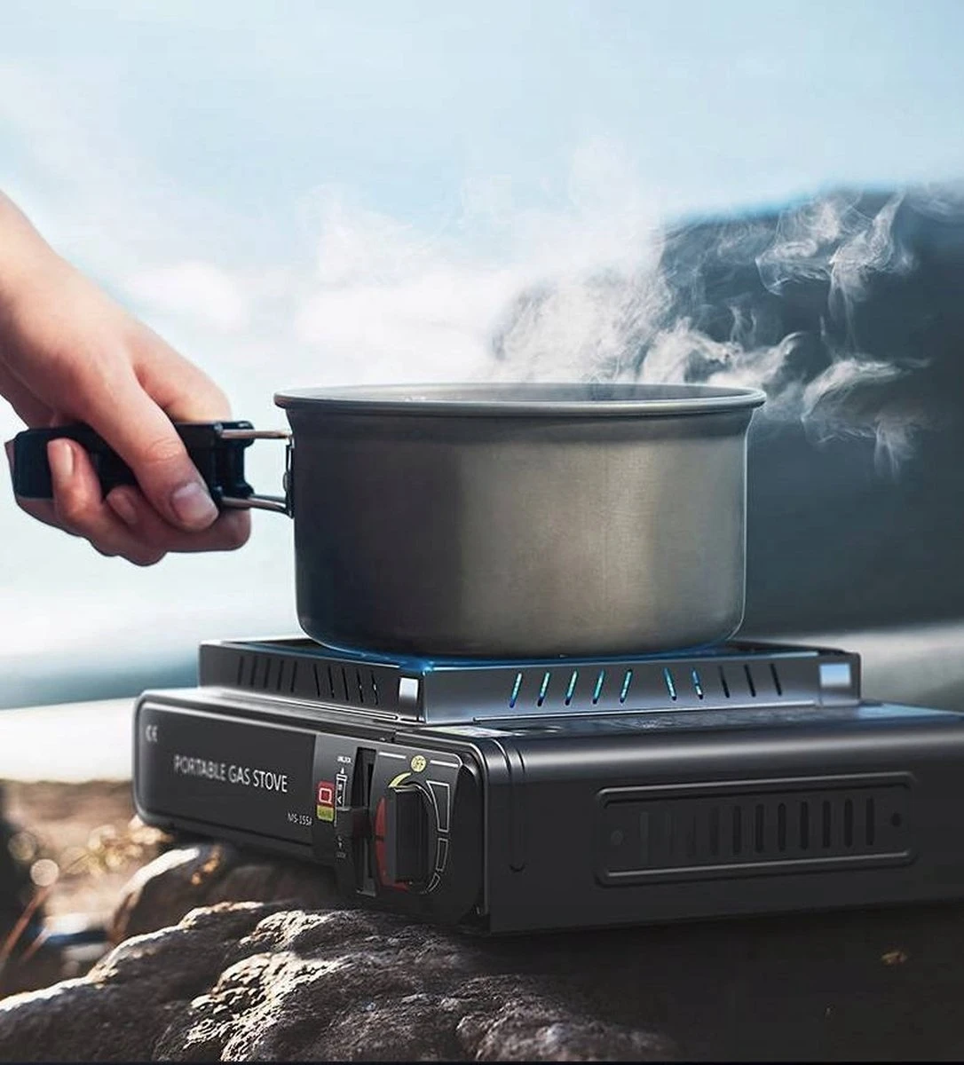 IBright Draagbare Camping Kooktoestel - Gasbrander - 1 Pits Gaspit - Elektrische Ontsteking - 2900 Watt - Met Koffer - Zwart - Afbeelding 6