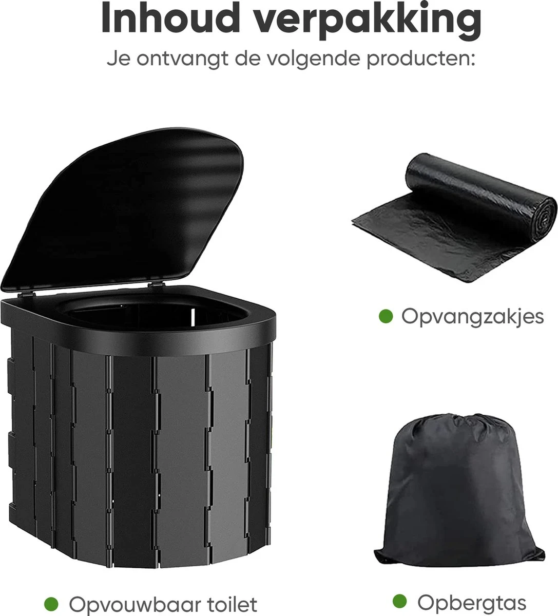 KNGZ Outdoor Gear – Camping Toilet – Nieuw Model – Biologisch Afbreekbare Zakjes – Opvouwbare Camping Toilet Met Deksel – Camping Toilet Hoge Zit – Draagbare WC Emmer Volwassen – Draagbaar Mobiel Potje – Nachtemmer – Opvouwbaar Toilet – Kamperen - Afbeelding 7