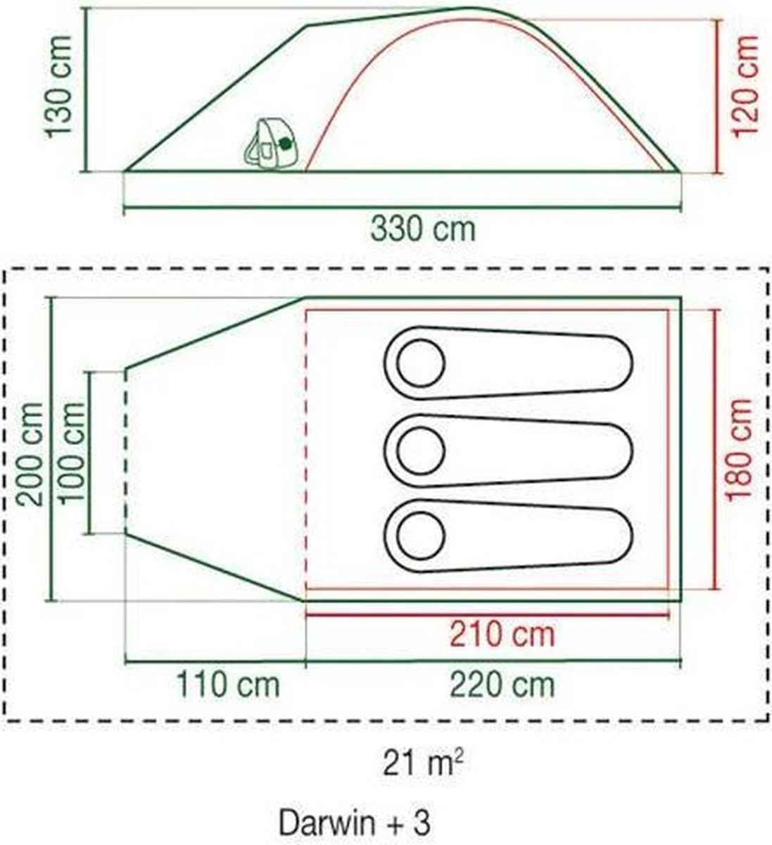 Coleman Darwin 3 Plus Koepeltent - 3-Persoons - Groen - Afbeelding 16