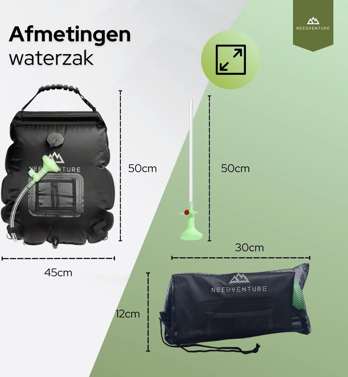 Needventure Solar Douche - Camping Douchezak - Buiten Douche - Tuindouche - Inclusief Thermometer - Waterzak Met Douchekop - 20L - Zwart - Afbeelding 7