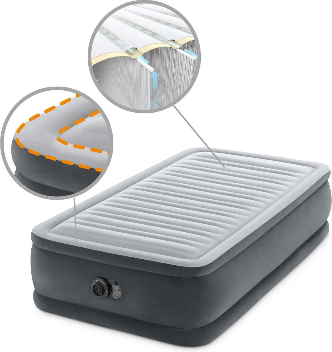 Intex Luchtbed - 1-Persoons - 99 X 191 X 46 Cm - Grijs - Met Ingebouwde Pomp, Hoeslaken Zwart En Reparatieset - Afbeelding 5