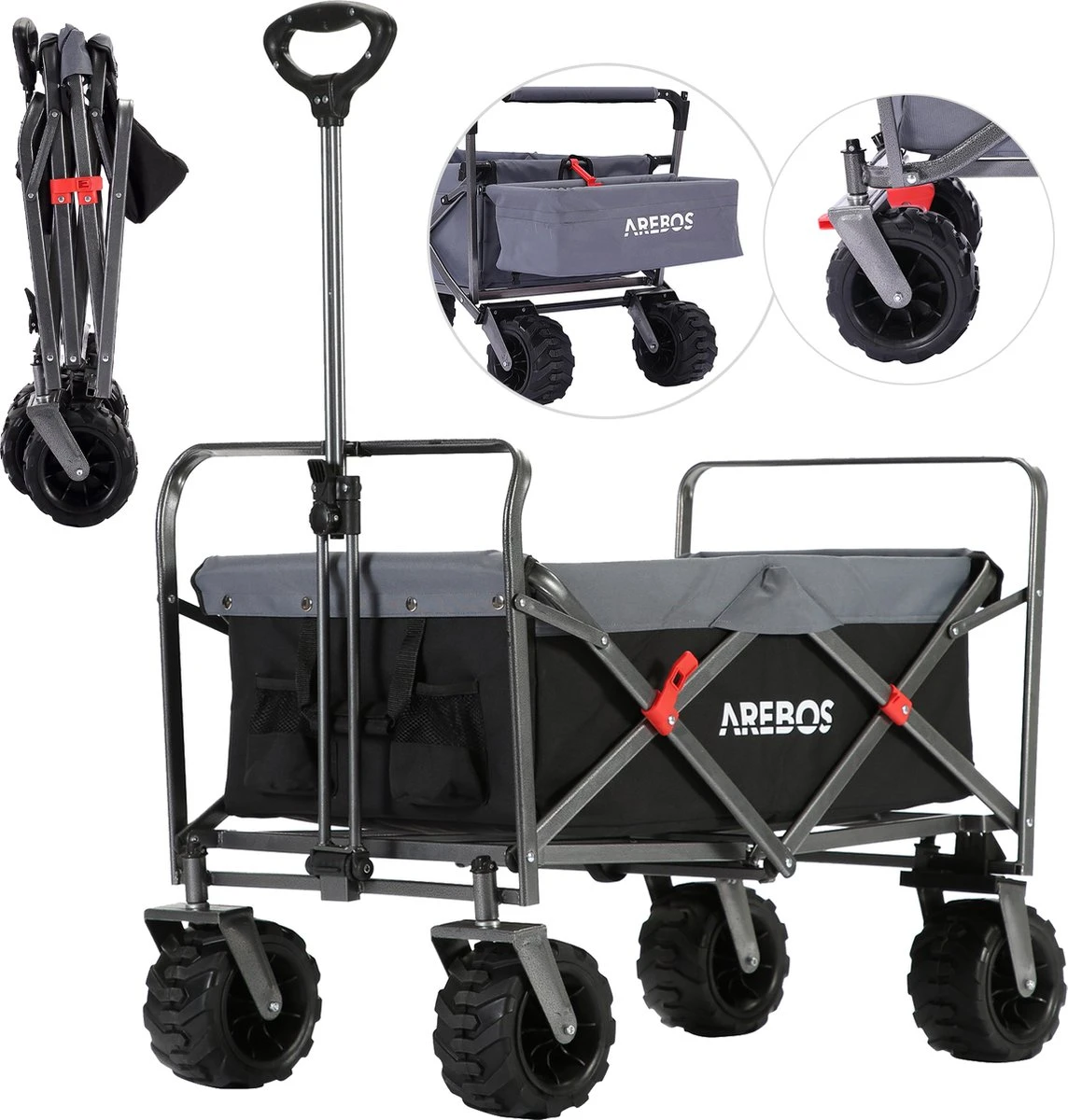 AREBOS Handkar | Transportwagen | Apparatuurwagen | Opvouwbaar | Zwart / Grijs