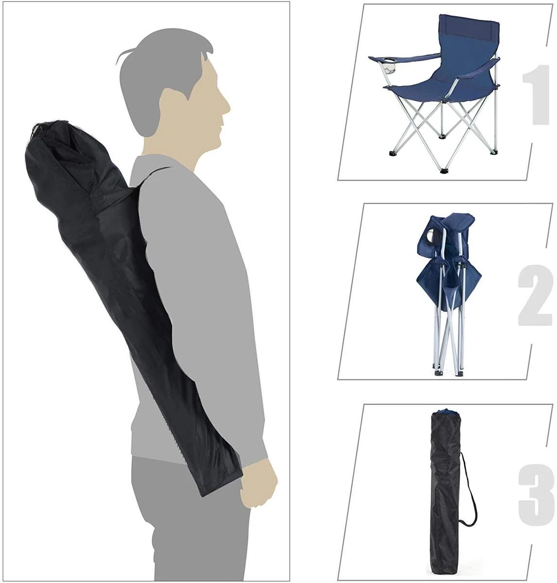 Set Van 2 Opvouwbare Campingstoelen, Klapstoelen Voor Buiten, Comfortabel, Met Armleuningen En Bekerhouders, Stabiel Frame, Draagvermogen 120 Kg - Blauw - Afbeelding 5