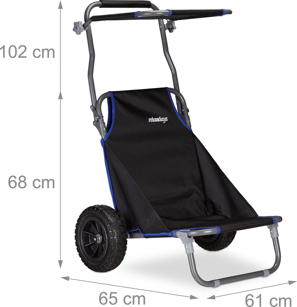 Relaxdays Strandkar Opvouwbaar - Strandstoel Met Zonnedak - Strand Stoel Op Wielen - Afbeelding 4