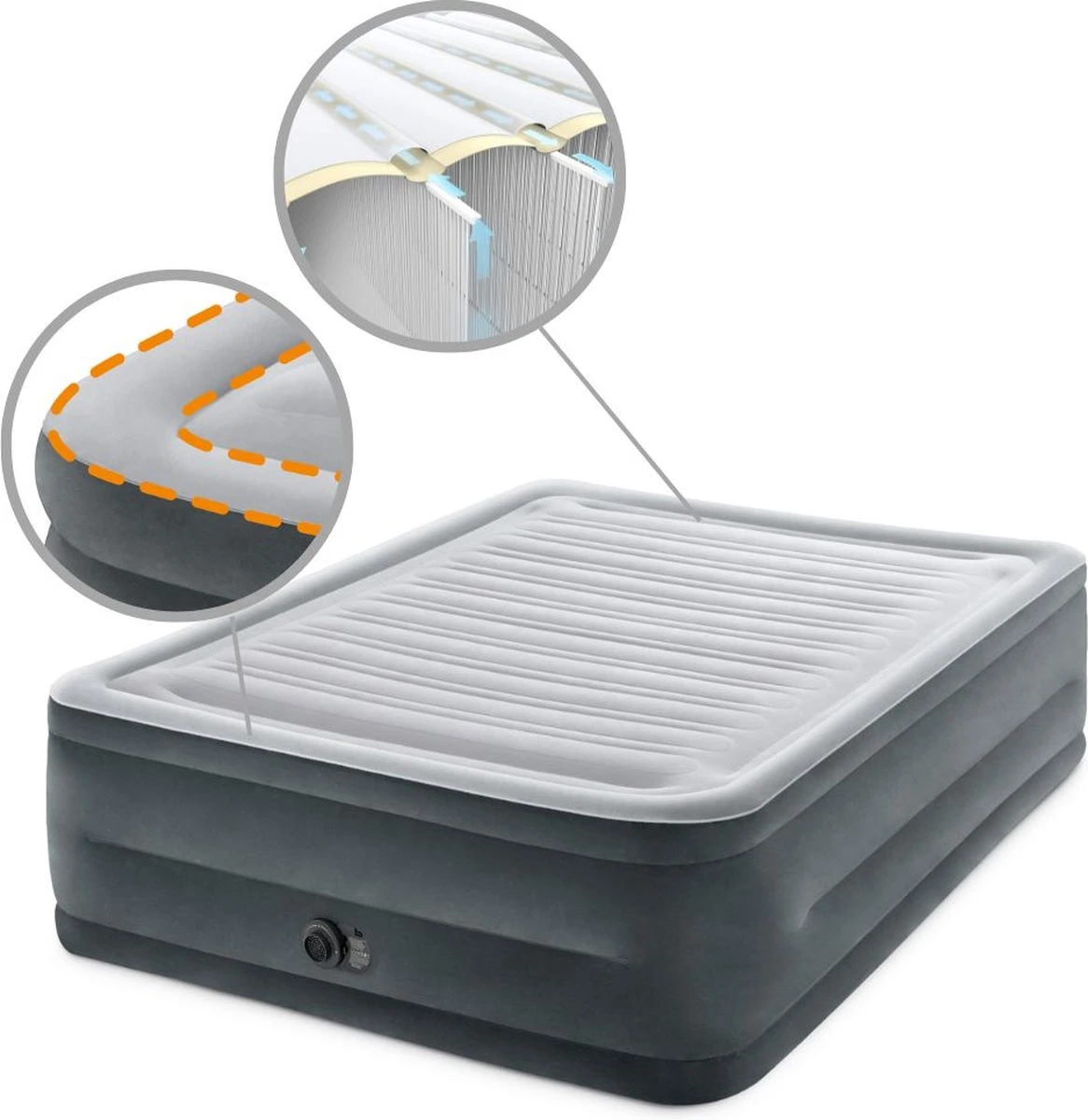 Intex Luchtbed - 2-Persoons - 152 X 203 X 33 Cm - Grijs - Met Ingebouwde Pomp, Hoeslaken Antraciet En Reparatieset - Afbeelding 3