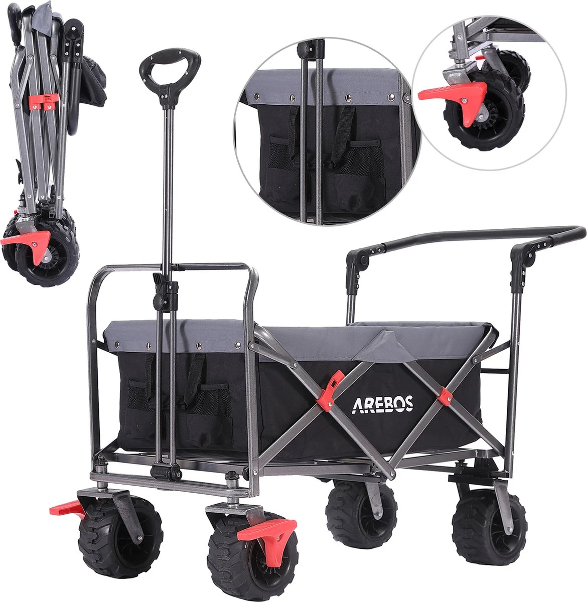 AREBOS Opvouwbare Steekwagen Met Telescopische Stang Draagvermogen 100 Kg