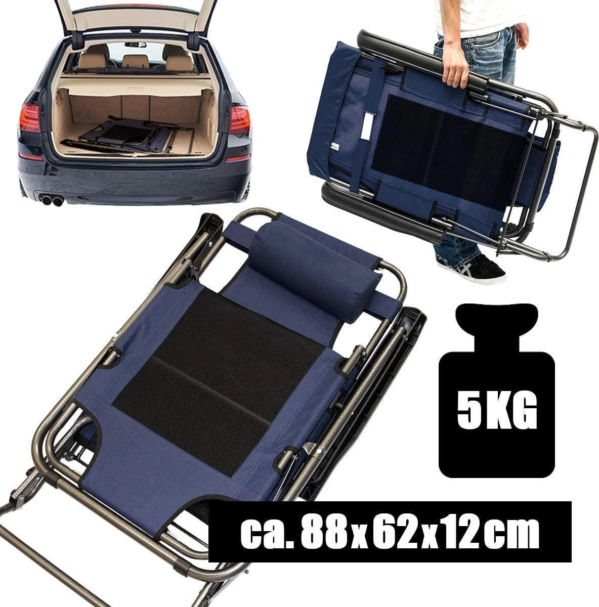 Ligstoel 155x60cm - Opvouwbaar Campingstoel Ligbed Strandstoel Tuinstoel Vouwligstoel Blauw - Afbeelding 3