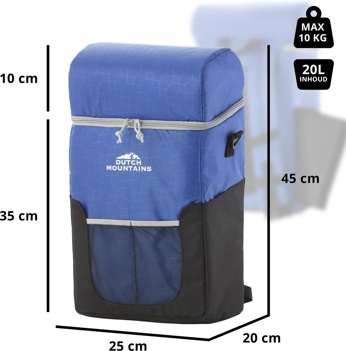 Dutch Mountains Koeltas Rugzak | Cooler Backpack 20 Liter | Picknicktas | Lunchtas | Koelrugzak | Strandtas | Blauw - Afbeelding 3