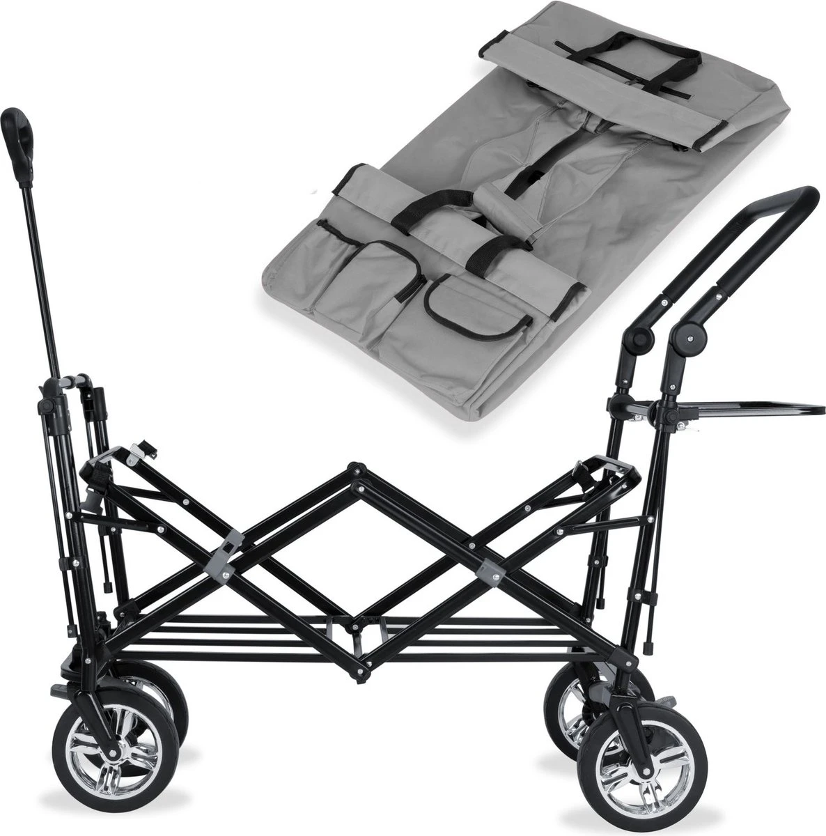 Rijoka Luxe Opvouwbare Bolderkar/Bolderwagen | Met Dakje En Draagtas | Marine Blauw - Afbeelding 6