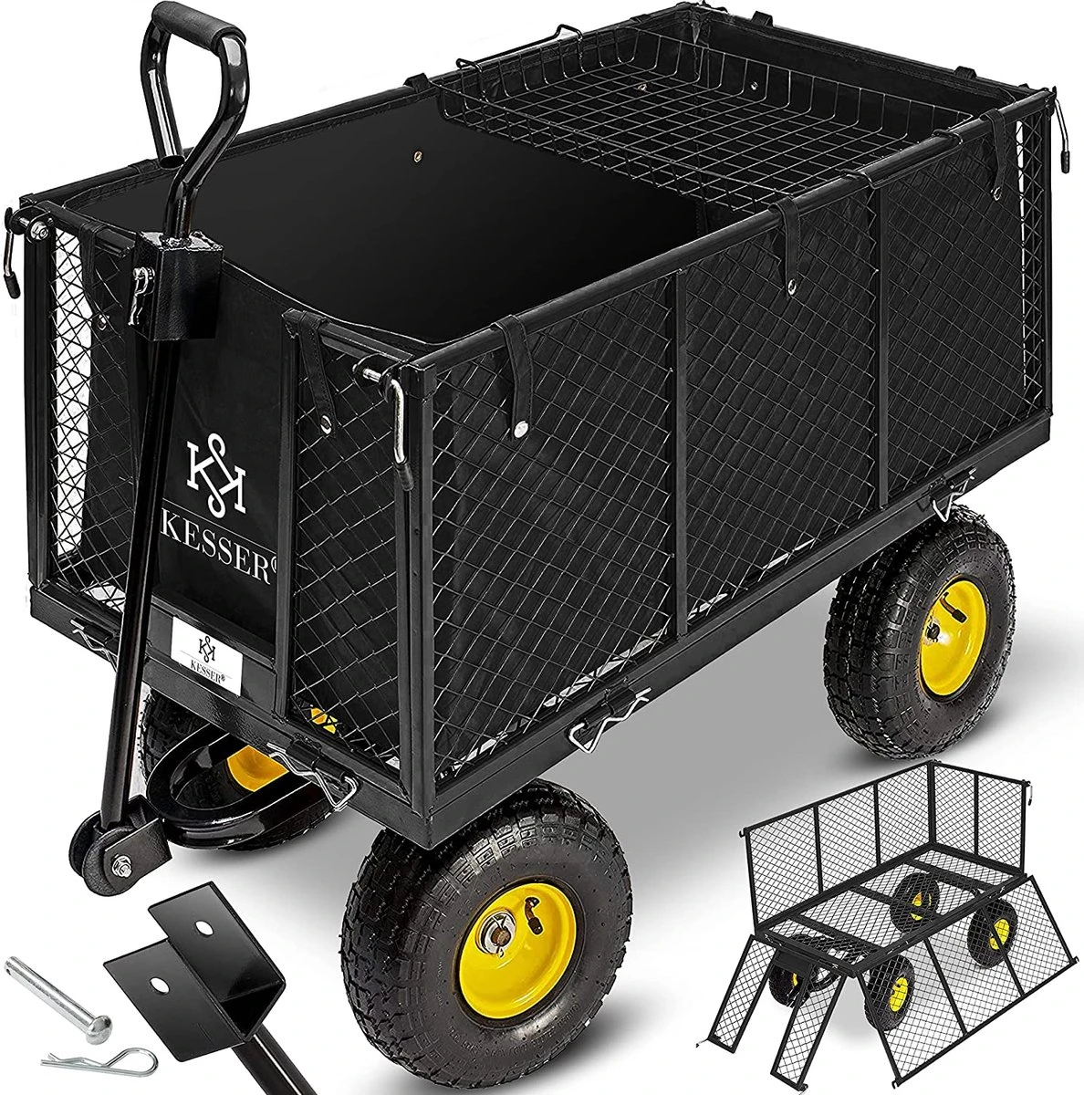 Exxen KESSER® Bolderkar, 550 Kg Belastbaar, Tuinwagen, Transportwagen, Tuinwagen, Uitneembaar Zeil, Gereedschapswagen, Handwagen, Veelzijdig Inzetbaar, Zwart