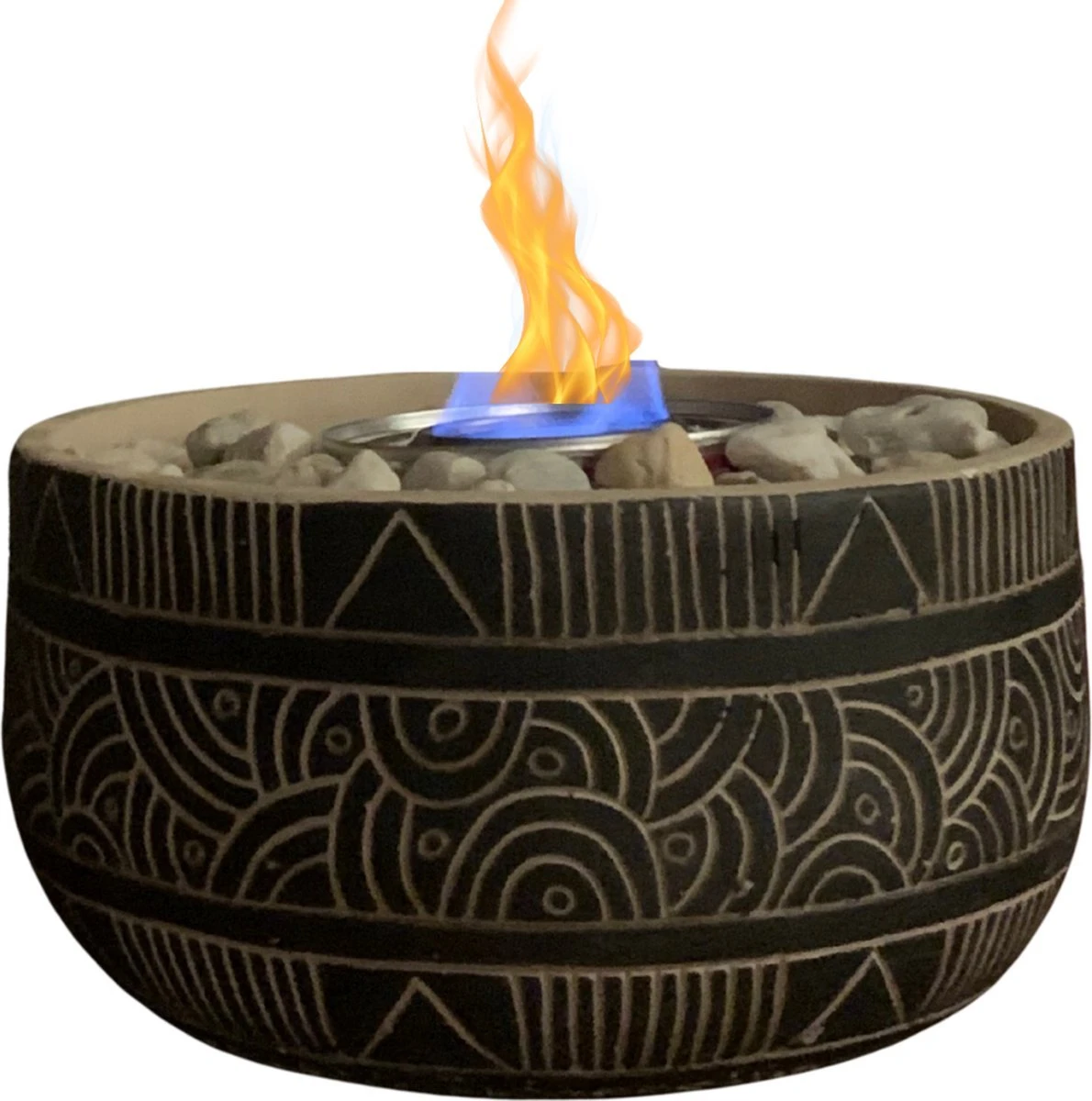 Merkloos Uren Gezelligheid Op Tafel | Licht Kachel | Tafelhaard | Duurzaam Geproduceerd | Verwarming | Modieuze Kachel | Tafelhaard Binnen En Buiten | Bloempot Kachel Met Steentjes | Tafelvuur Voor Binnen En Buiten | Brandgel Haard Met Natuurstenen