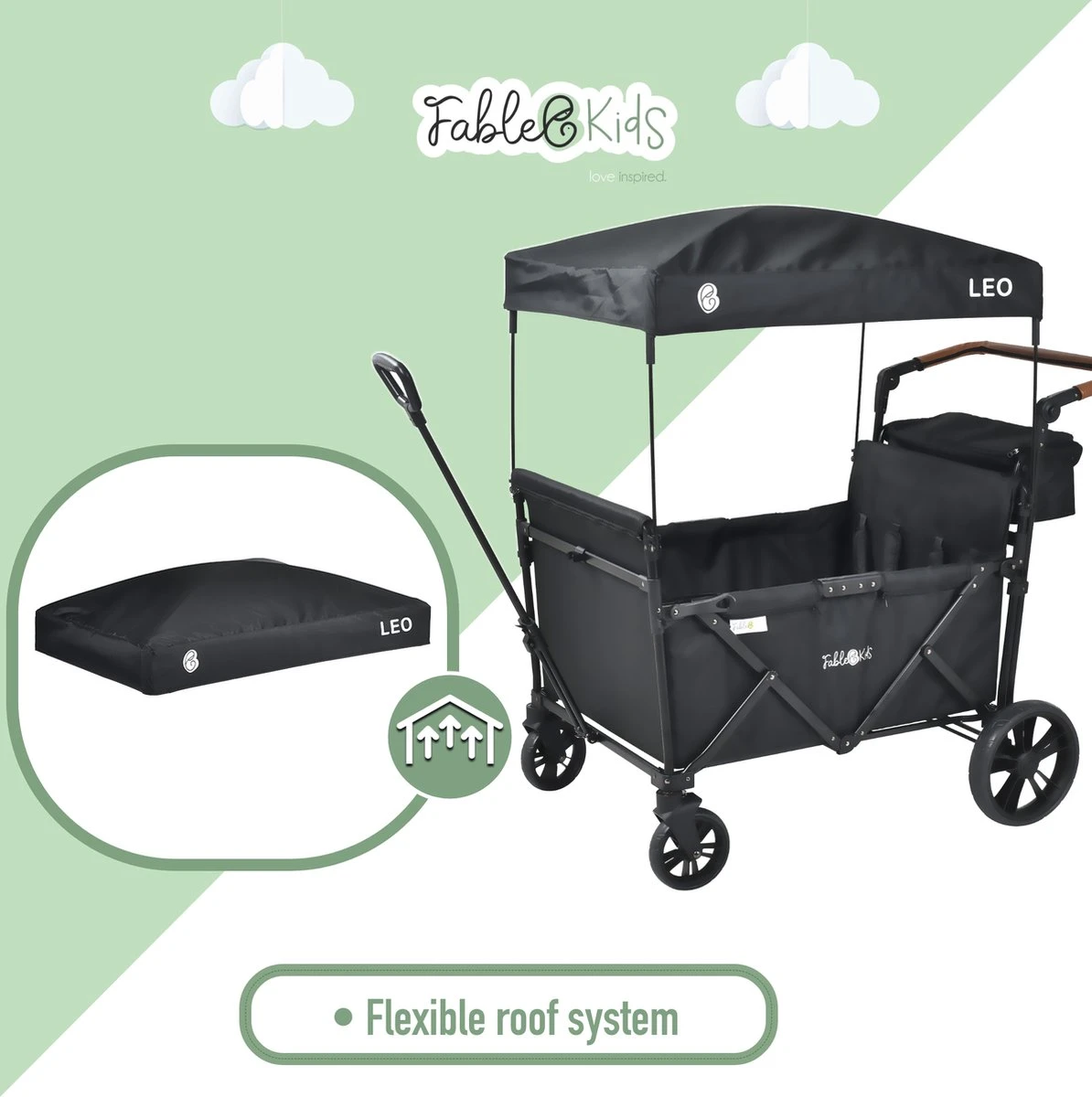 FableKids LEO X4Lite Opvouwbare Handkar Met Dak Onyx Zwart - Afbeelding 7