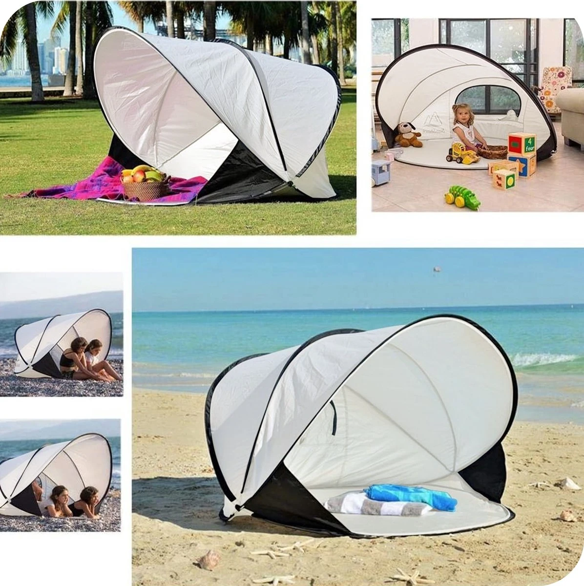 Deryan Luxe Pop Up Strandtent XXL - Anti-UV 50+ - Cream - Afbeelding 3