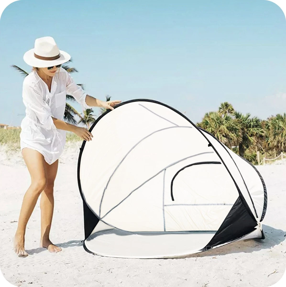Deryan Luxe Pop Up Strandtent XXL - Anti-UV 50+ - Cream - Afbeelding 7