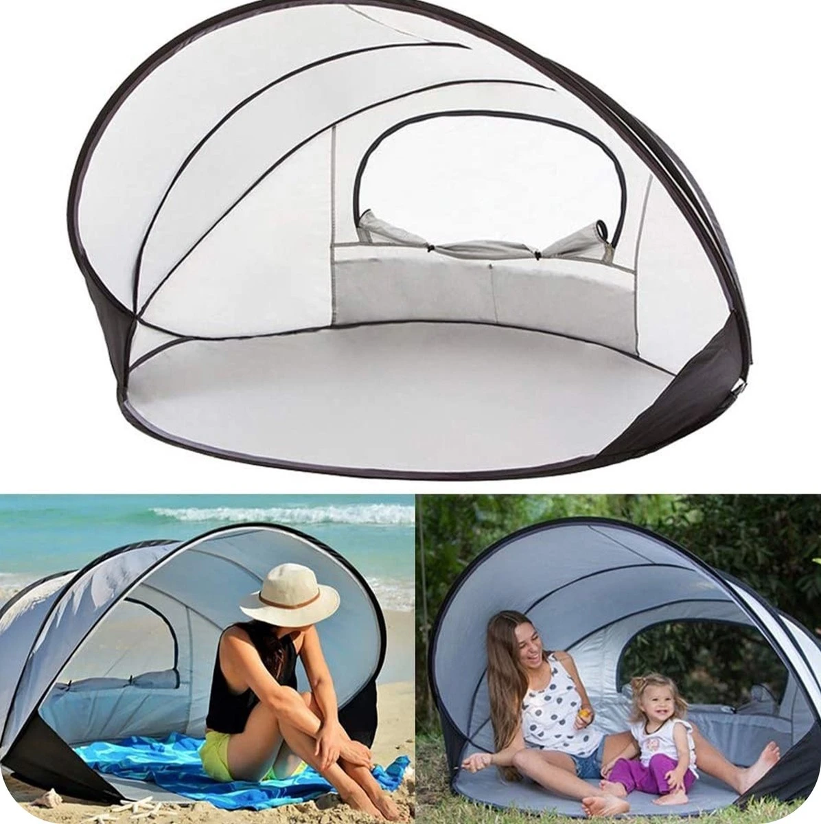 Deryan Luxe Pop Up Strandtent XXL - Anti-UV 50+ - Zilver - Afbeelding 4