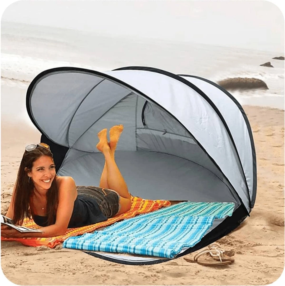 Deryan Luxe Pop Up Strandtent XXL - Anti-UV 50+ - Zilver - Afbeelding 9