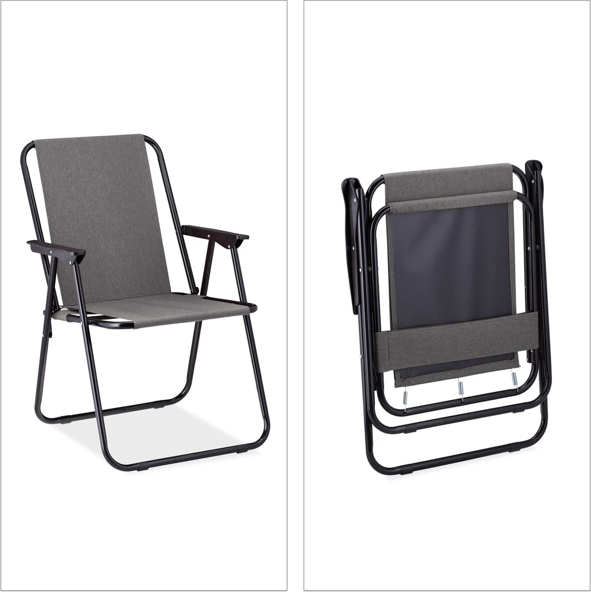 Relaxdays Campingstoel Inklapbaar Set Van 2 - Klapstoel 100 Kg - Visstoel Met Armleuningen - Grijs - Afbeelding 5