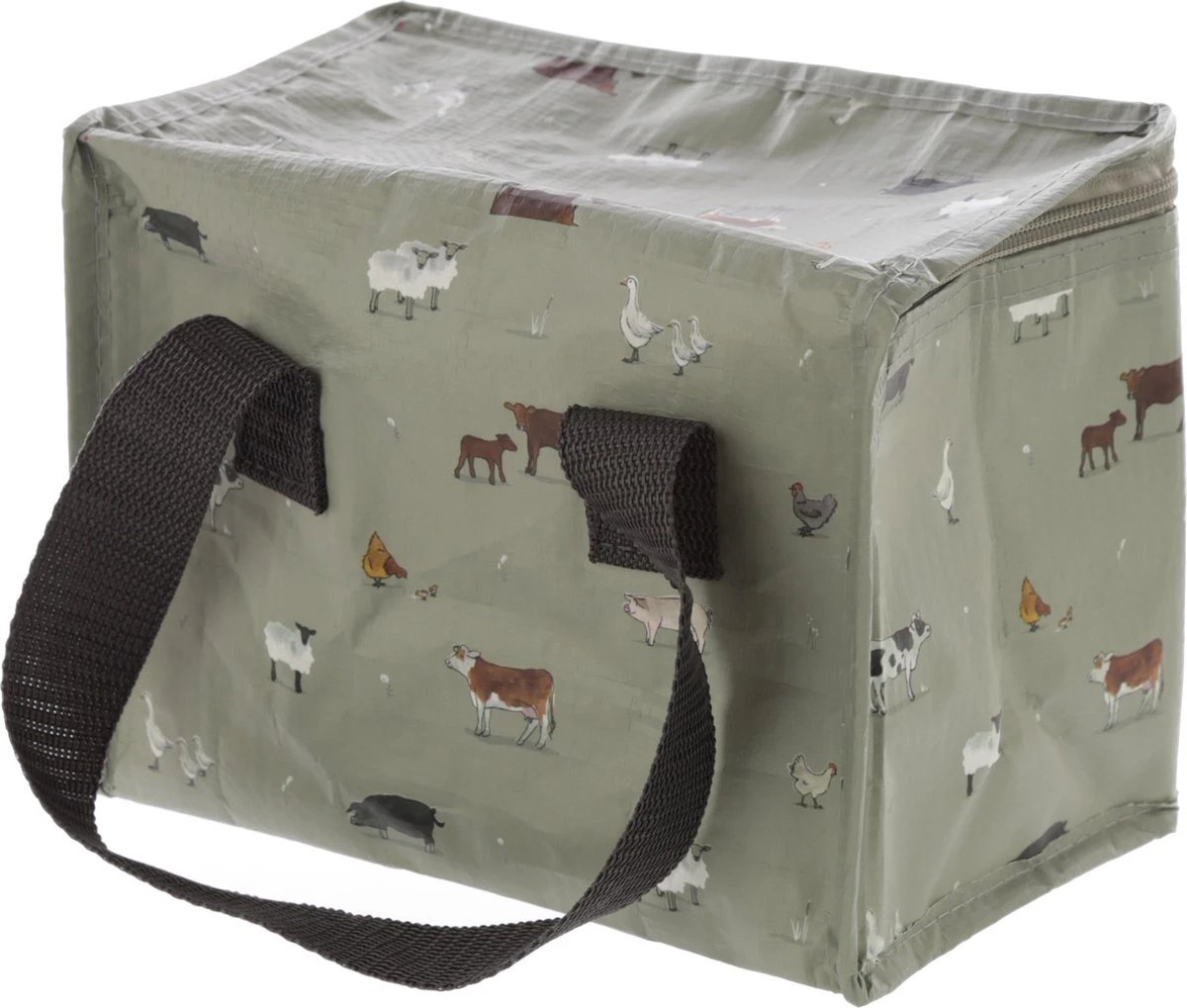 Kleine Koeltas Voor Lunch Grijs Met Boerderij Dieren Print 16 X 21 X 14 Cm 4,7 Liter - Koeltassen - Afbeelding 2