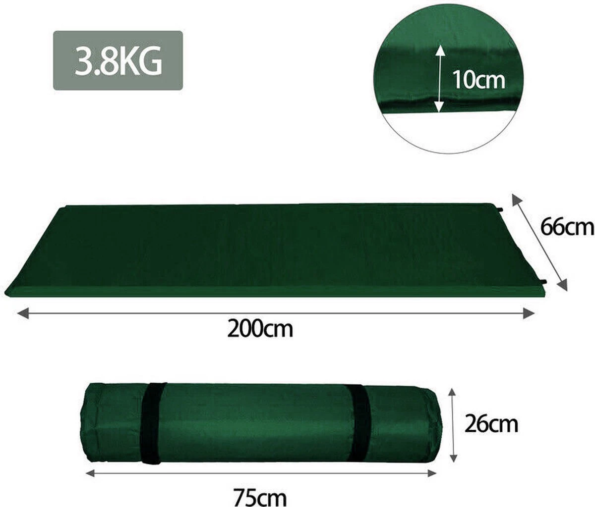 HikeMeister- Slaapmat - 200x 66 X 10 Cm - Zelfopblazend - 1 Persoons - Groen - Afbeelding 2