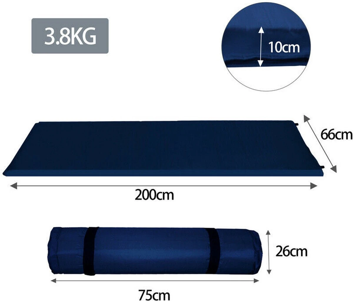 HikeMeister- Slaapmat - 200x 66 X 10 Cm - Zelfopblazend - 1 Persoons - Blauw - Afbeelding 2