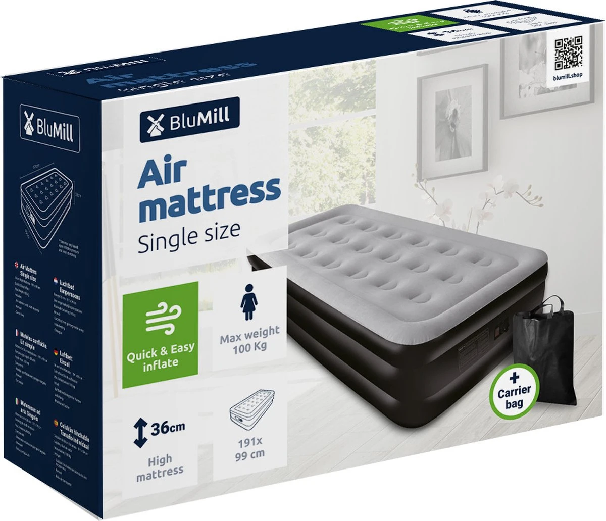 BluMill Eenpersoons Luchtbed - Met Ingebouwde Pomp - Luchtbed Zelfopblazend - Incl. Draagtas - 191x99x36 Cm - Afbeelding 8