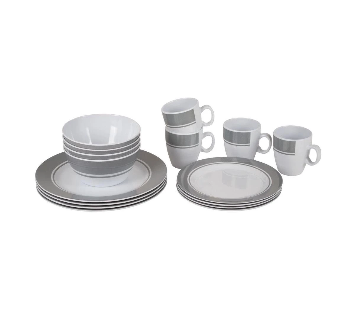 Bo-Camp - Servies - Classic - 16-Delig - Wit/Grijs - Afbeelding 4