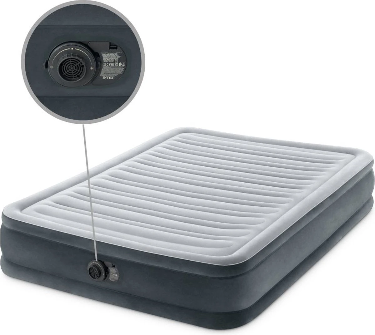 Intex Luchtbed - Twijfelaar - 137 X 191 X 33 Cm - Grijs - Met Ingebouwde Pomp, Hoeslaken Antraciet En Reparatieset - Afbeelding 6