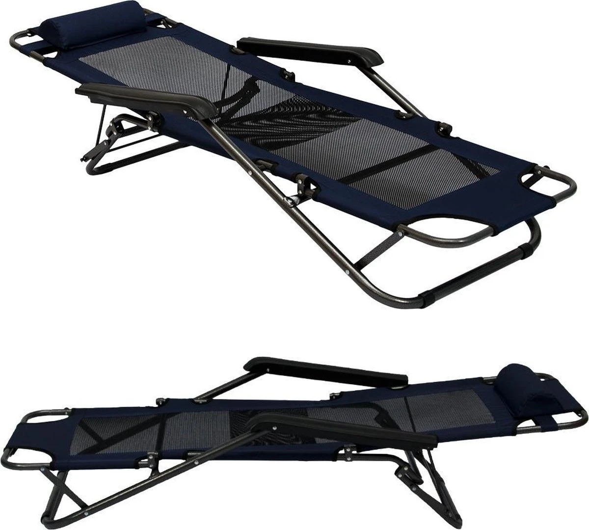 Ligstoel 155x60cm - Opvouwbaar Campingstoel Ligbed Strandstoel Tuinstoel Vouwligstoel Blauw - Afbeelding 13