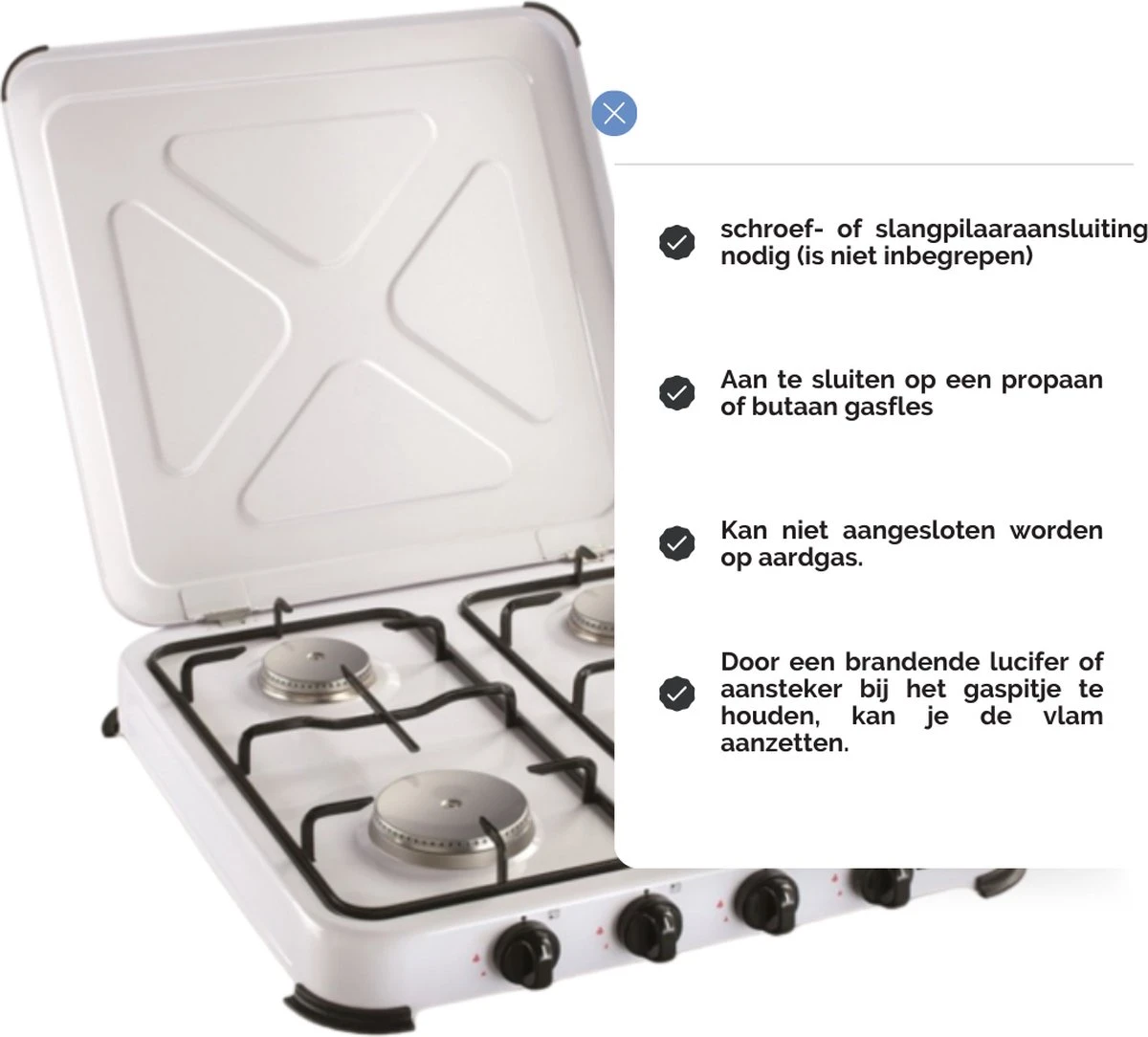 Kemper Gas Kooktoestel - Campingkooktoestel - Set Met 4 Branders - Gas - 4650W - Afbeelding 3