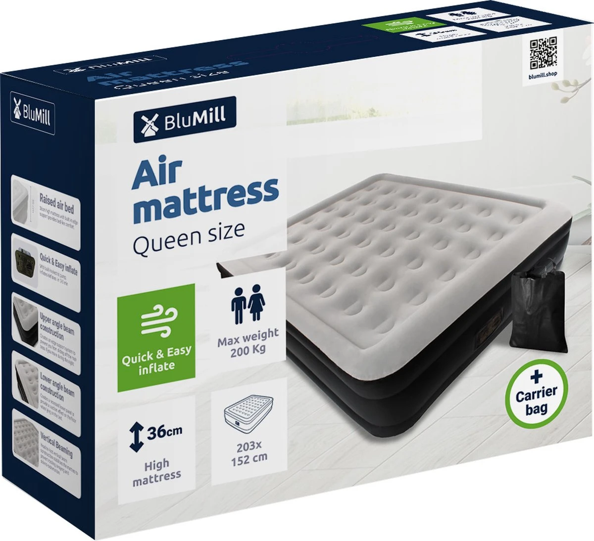 BluMill Luchtbed - 2-persoons - Ingebouwde Pomp - 203x152x36 Cm - Duurzame Keuze - Afbeelding 7