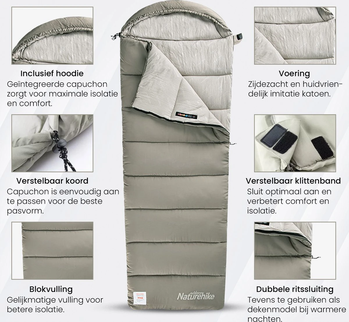Naturehike® Slaapzak Katoen - 6 Tot 1 Graden - Slaapzakken Volwassenen - 220*80cm - 4 Seizoenen Slaapzak Lente, Zomer, Herfst & Winter - Lichtgewicht & Waterdicht - Afbeelding 9
