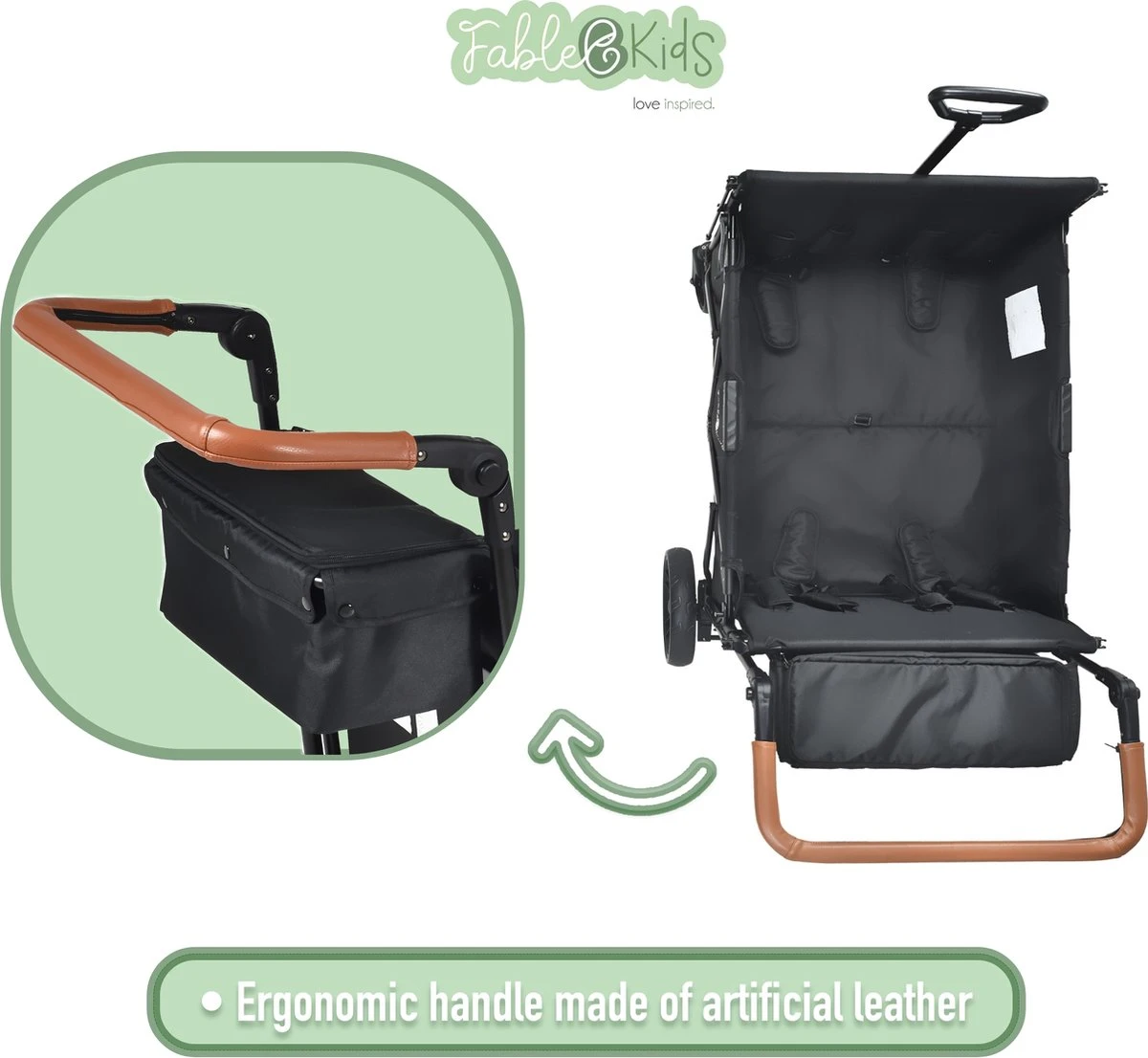 FableKids LEO X4Lite Opvouwbare Handkar Met Dak Onyx Zwart - Afbeelding 2