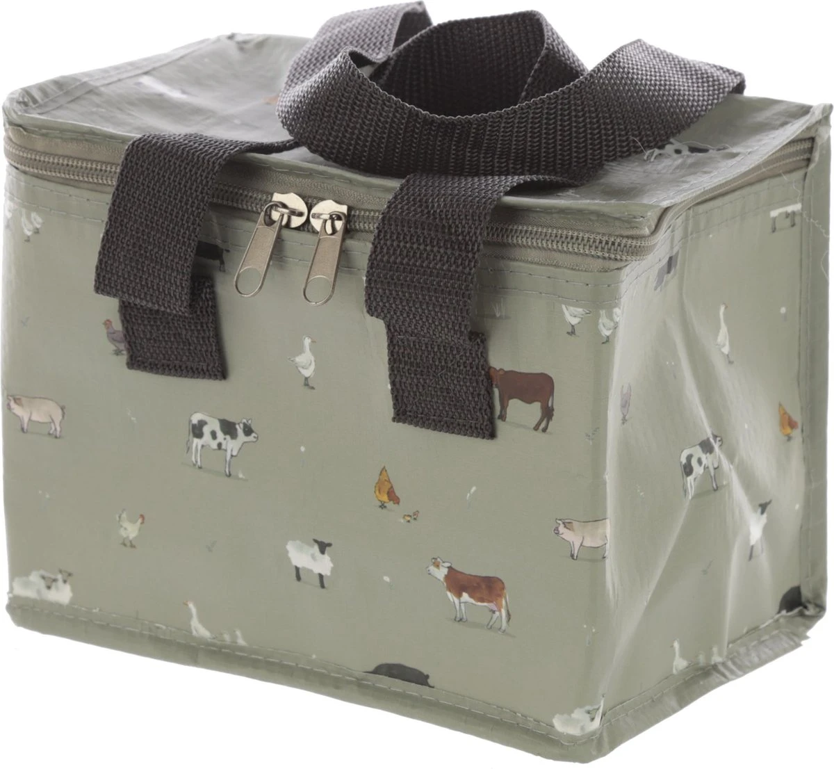 Kleine Koeltas Voor Lunch Grijs Met Boerderij Dieren Print 16 X 21 X 14 Cm 4,7 Liter - Koeltassen