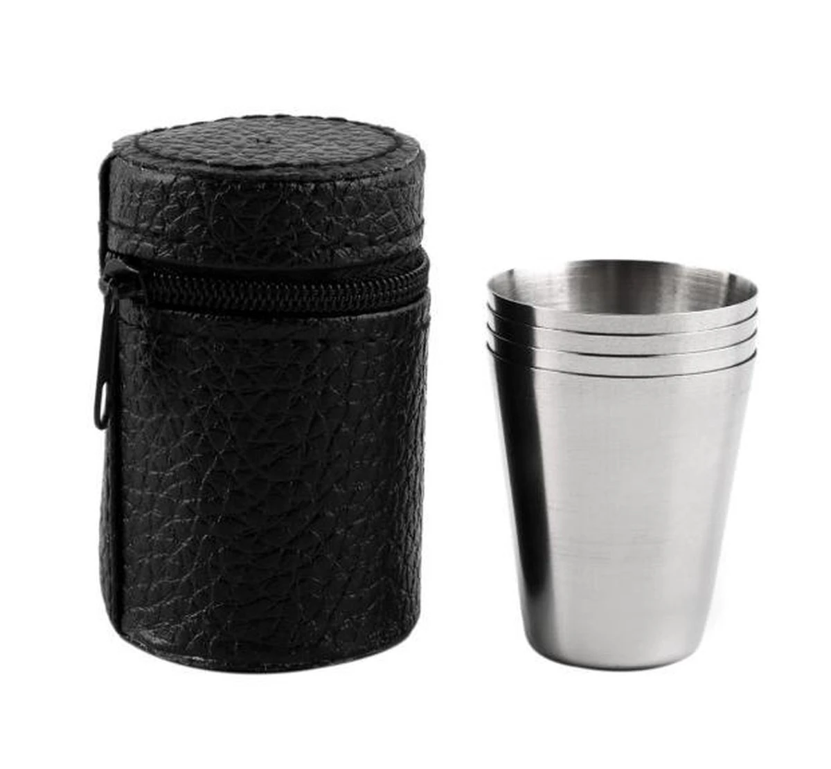 6x Rvs Shot Bekertjes - Borrelglaasjes - Thee/ Koffie Beker - Shotjes Met Leren Case - Bekers 30 ML - Afbeelding 4