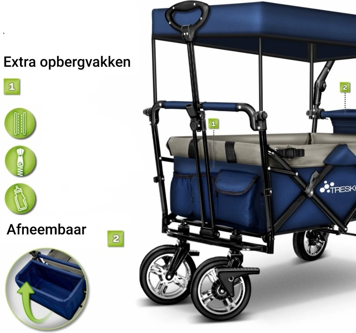 Tresko- Bolderkar, Grijs, Opvouwbaar, Met Dakje, Geschikt Tot 80 Kg - Bolderwagen - Kinderenvervoer - Bolderkarren - Tuinkar - Kinderwagen - Afbeelding 5