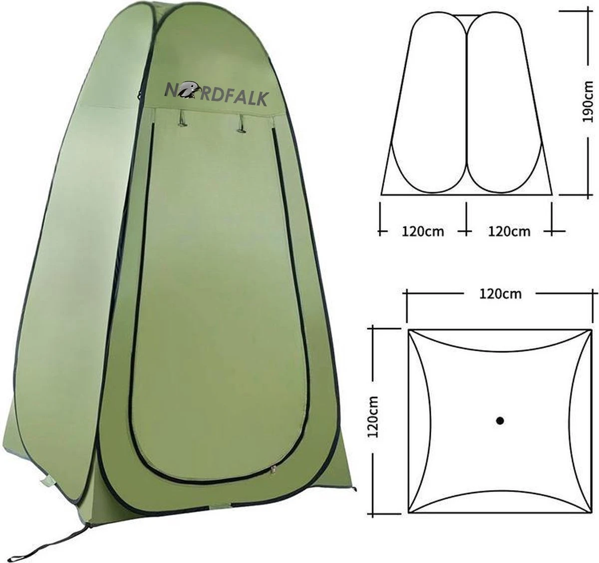 NordFalk Douchetent Pop-up 190 Cm - Camping Douche - Omkleedtent - Incl. Tentharingen En Draagtas - Groen - Afbeelding 2
