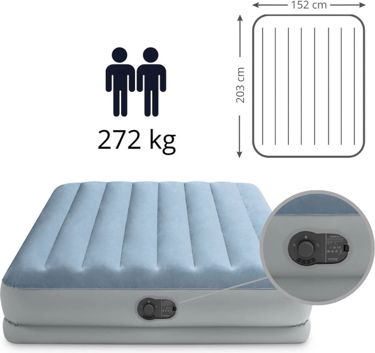 Intex Mid-Rise Comfort - Luchtbed - 2-Persoons - 152x203x36 Cm (BxLxH) - Blauw/Grijs - Met FastFill USB Pomp - Afbeelding 2