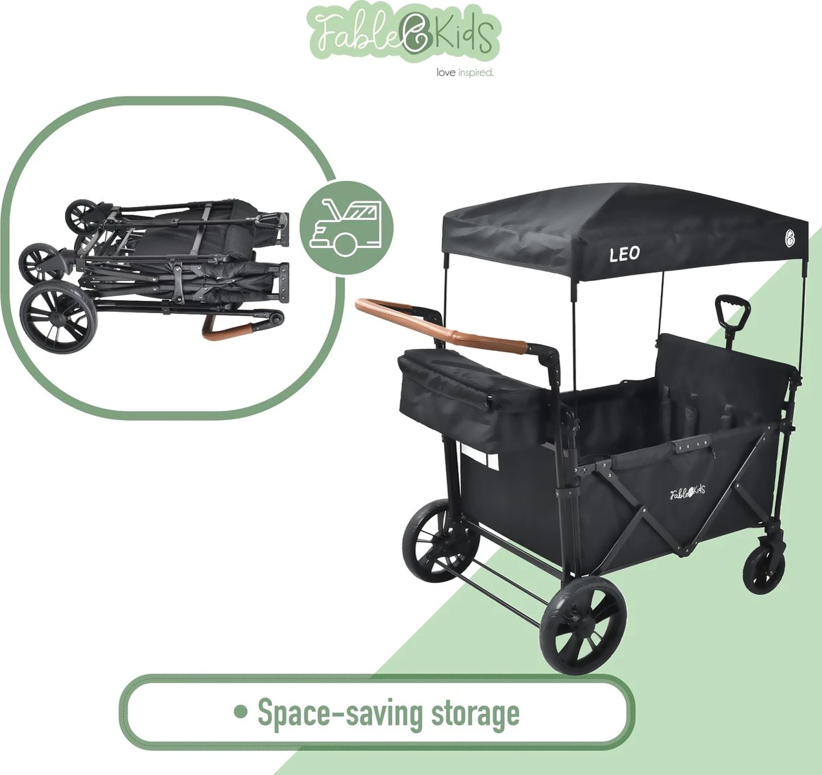 FableKids LEO X4Lite Opvouwbare Handkar Met Dak Onyx Zwart - Afbeelding 11