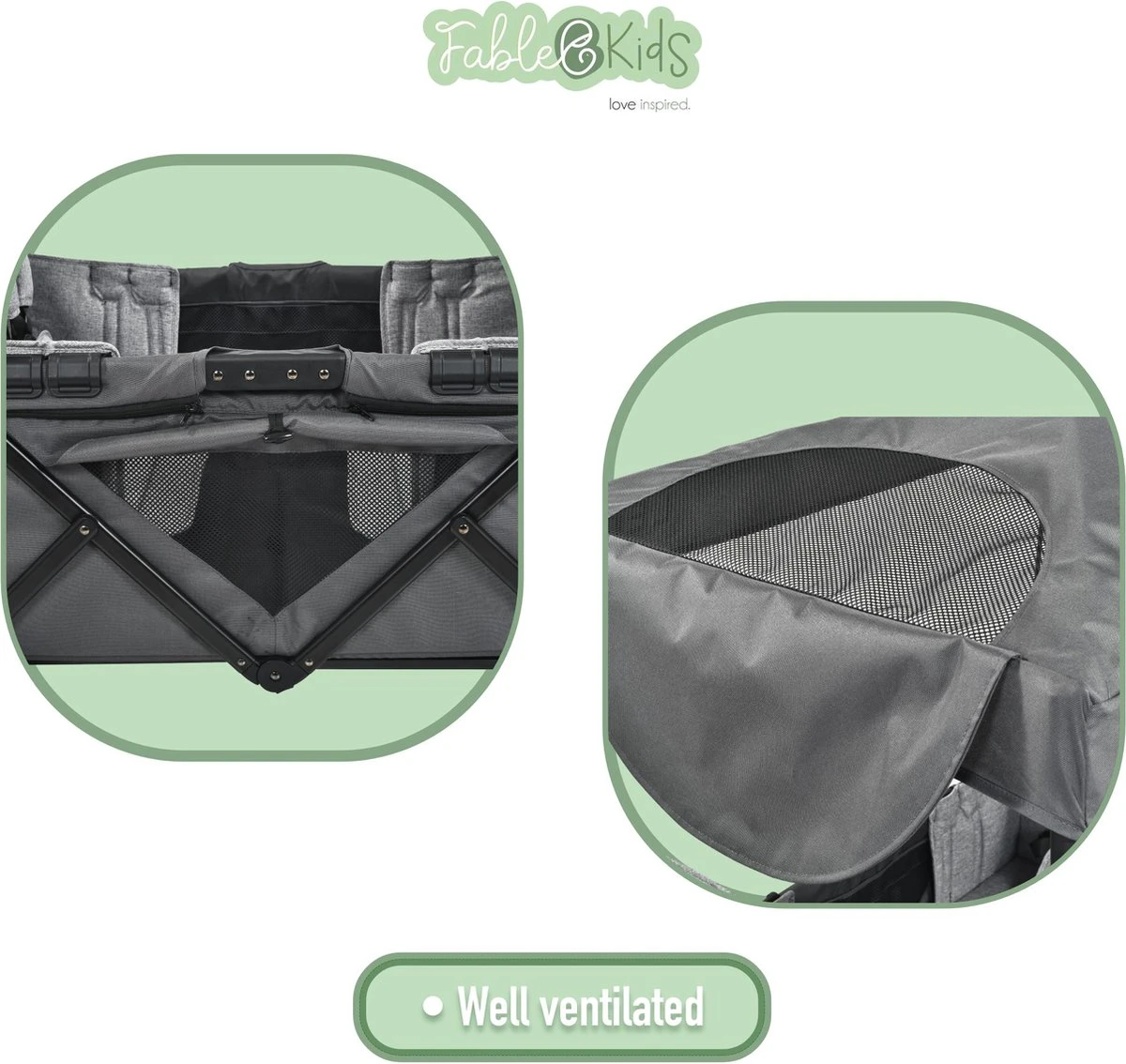 FableKids LEO X4Plus Opvouwbare Wagen Met Dak Fossil Grey - Afbeelding 6