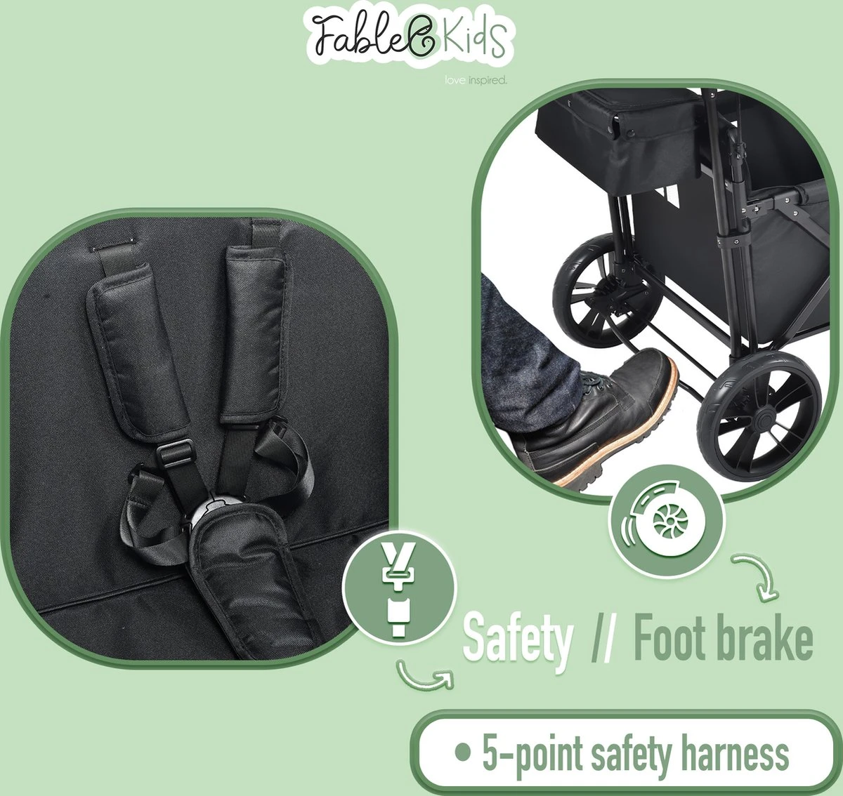 FableKids LEO X2 Lite Opvouwbare Handkar Met Dak Onyx Zwart - Afbeelding 9