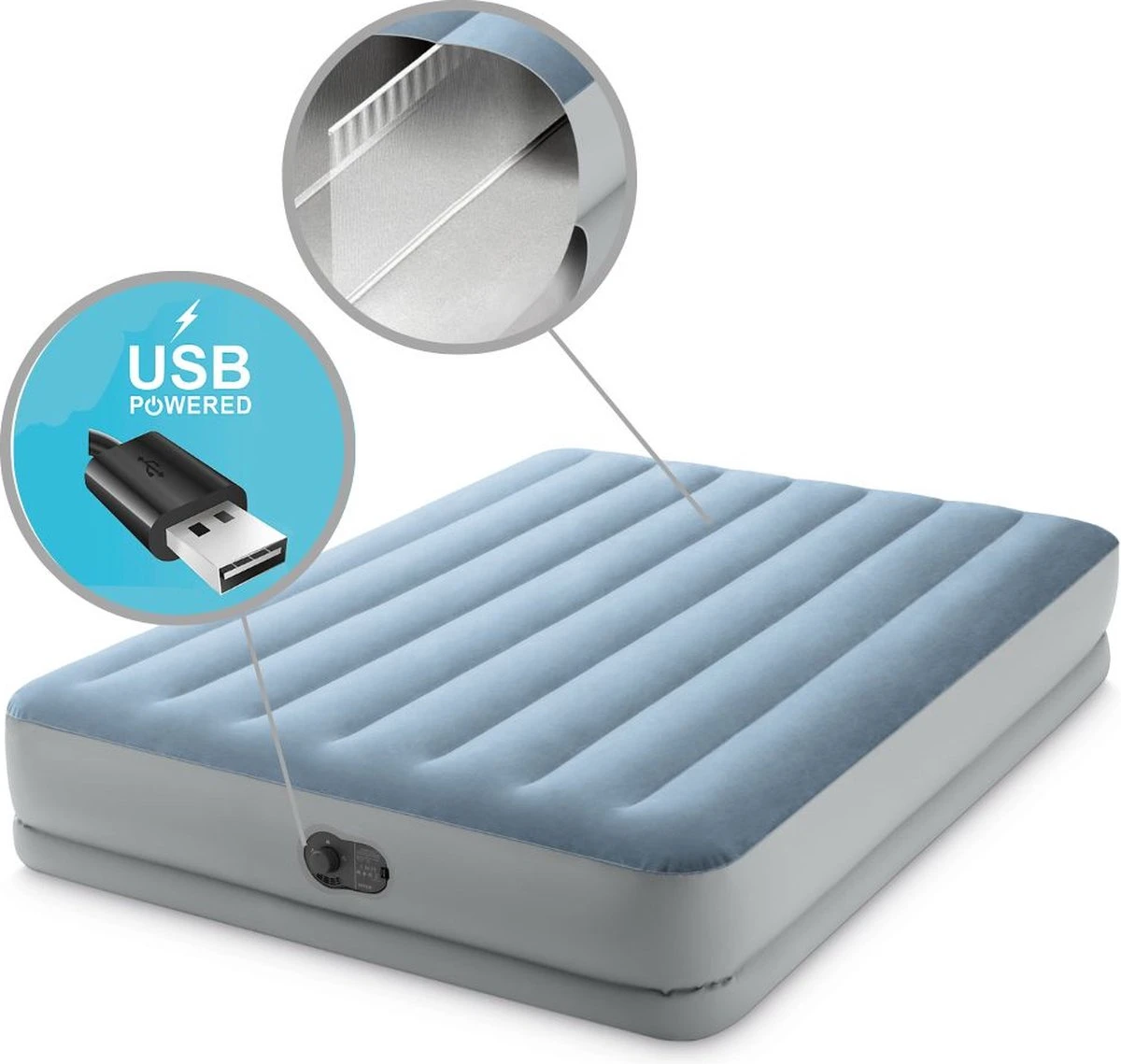 Intex Mid-Rise Comfort - Luchtbed - 2-Persoons - 152x203x36 Cm (BxLxH) - Blauw/Grijs - Met FastFill USB Pomp - Afbeelding 4