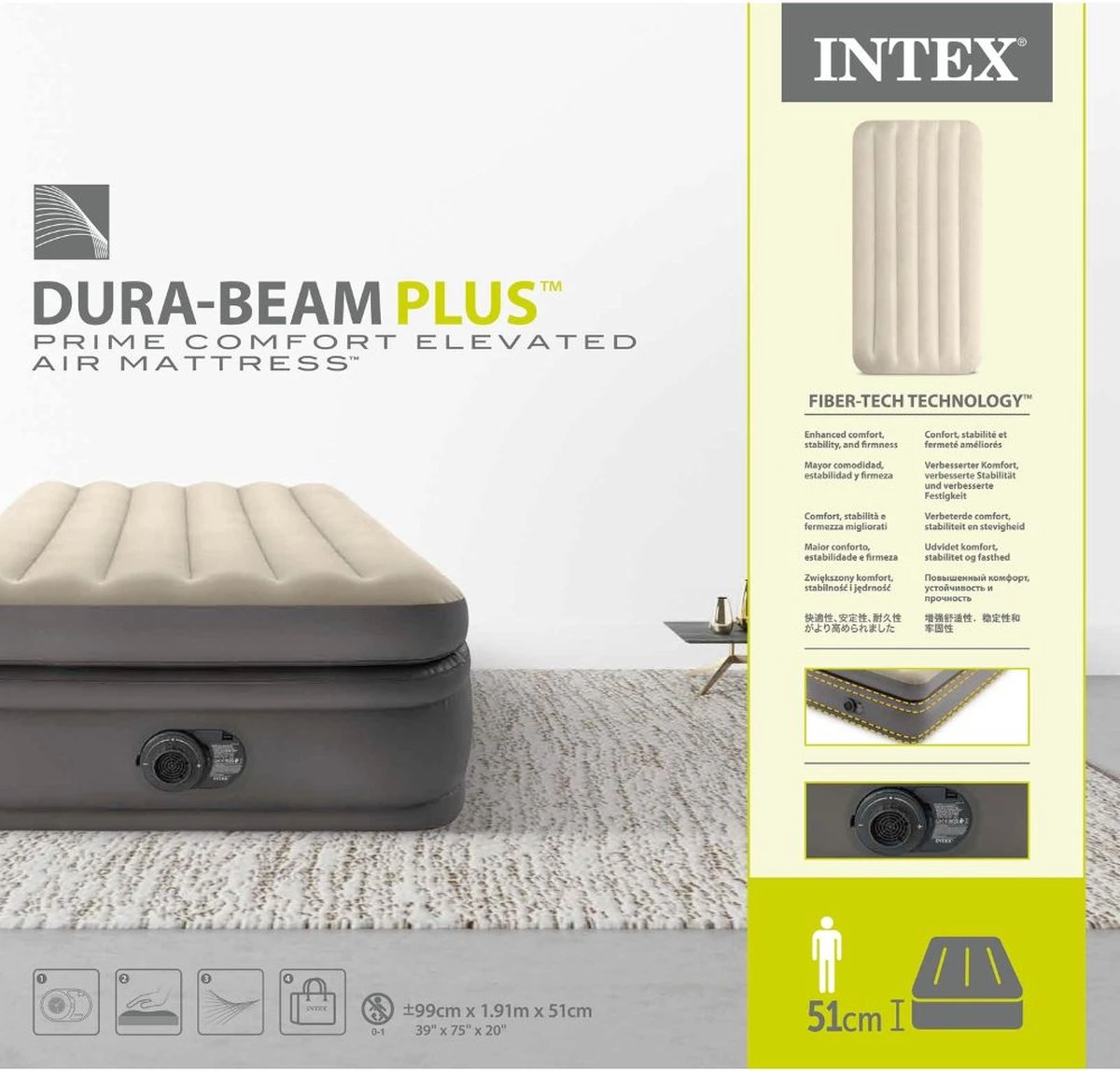 Intex Prime Comfort - Luchtbed - 1-Persoons - 99x191x51 Cm (BxLxH) - Grijs - Met Ingebouwde Motorpomp - Afbeelding 6