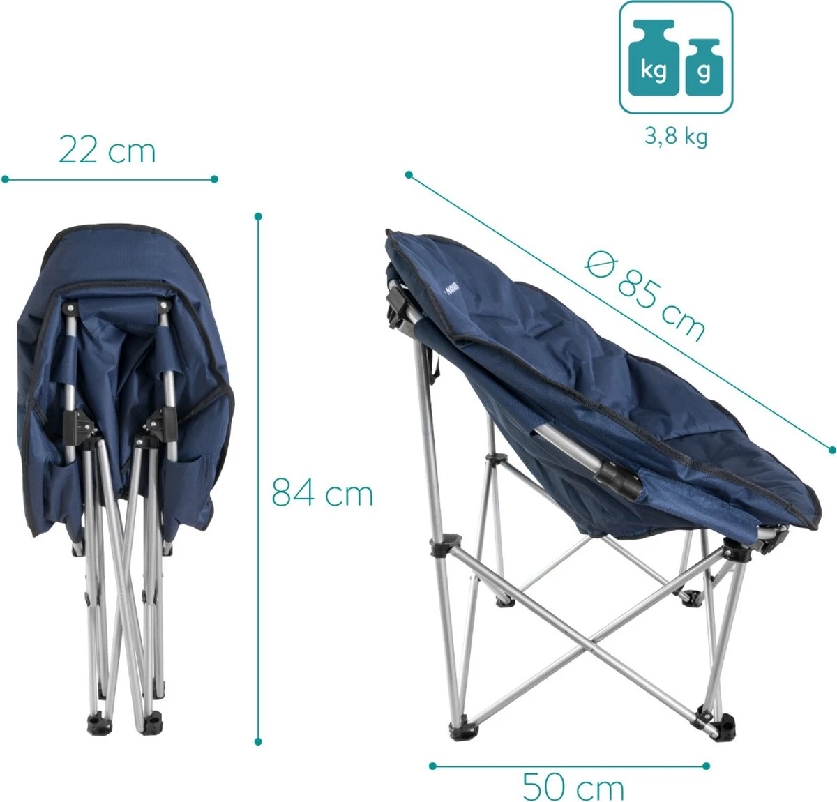 Navaris Klapstoel Met Draagtas - Campingstoel - Draagbare Stoel Voor Kamperen, Festivals En Vissen - Strandstoel - Inklapbaar - Donkerblauw - Afbeelding 5
