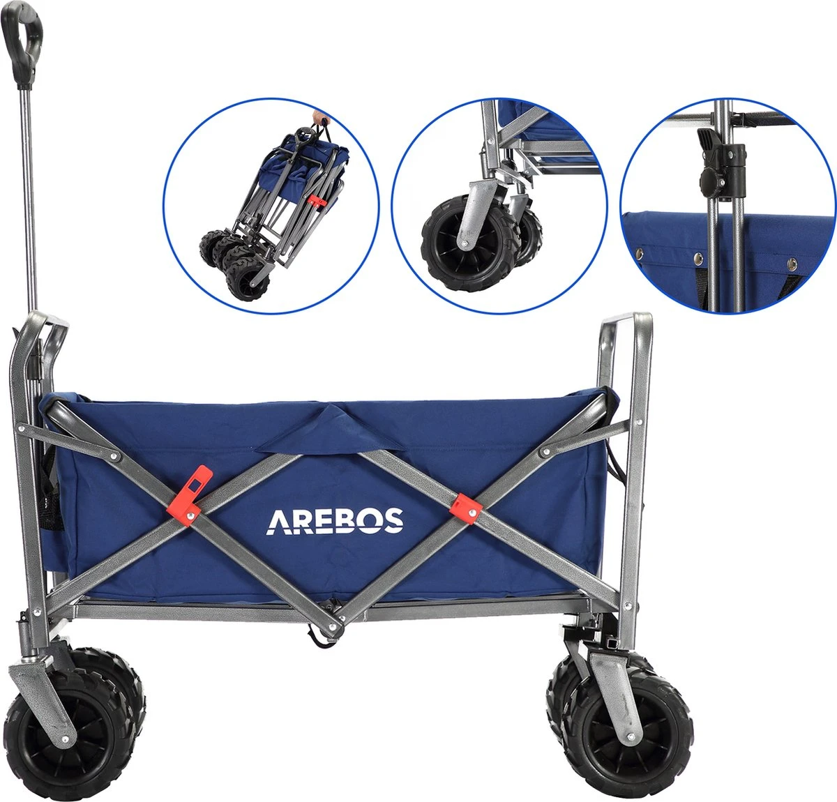 AREBOS Handkar | Transportwagen | Apparatuurwagen | Opvouwbaar | Blauw - Afbeelding 9