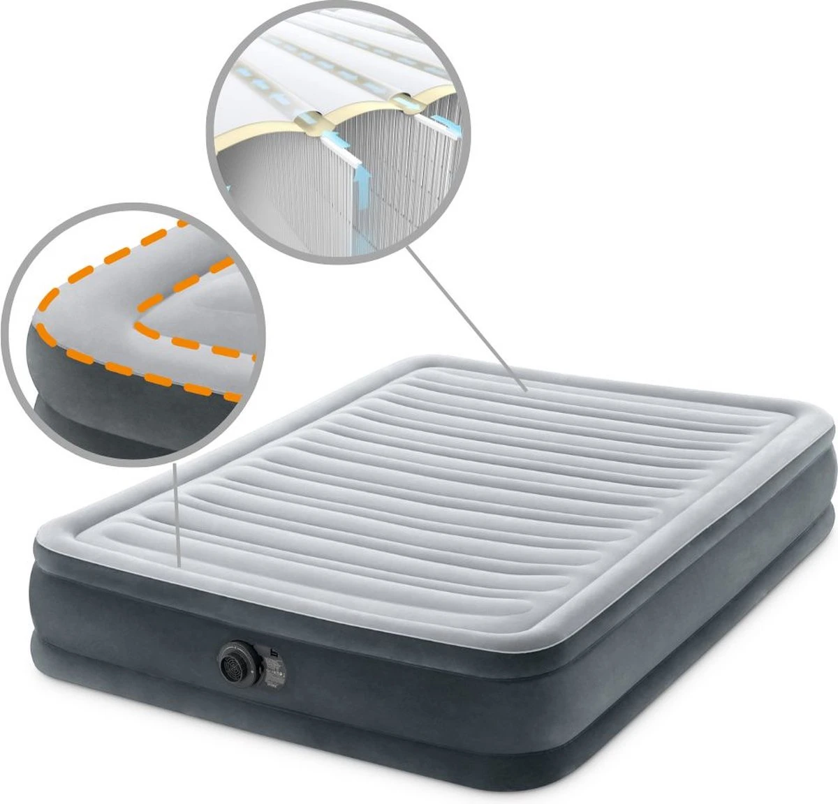 Intex Luchtbed - Twijfelaar - 137 X 191 X 33 Cm - Grijs - Met Ingebouwde Pomp, Hoeslaken Antraciet En Reparatieset - Afbeelding 9