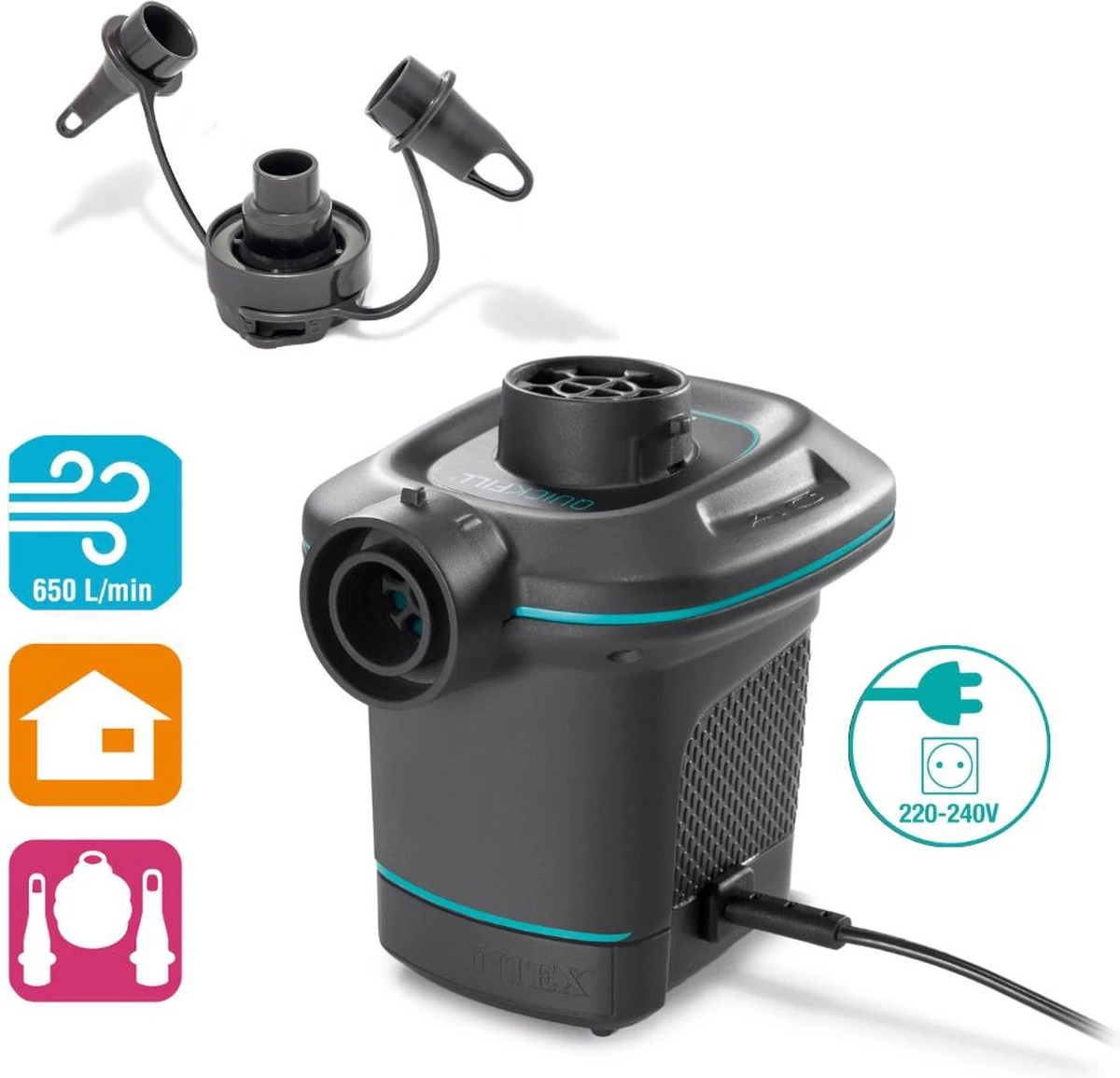 Intex Luchtbedset Intex Luchtbed - 2-Persoons - 152 X 203 X 25 Cm - Beige + Intex Elektrische Pomp - 650 Liter/min + Hoeslaken Wit + Reparatieset - Afbeelding 7