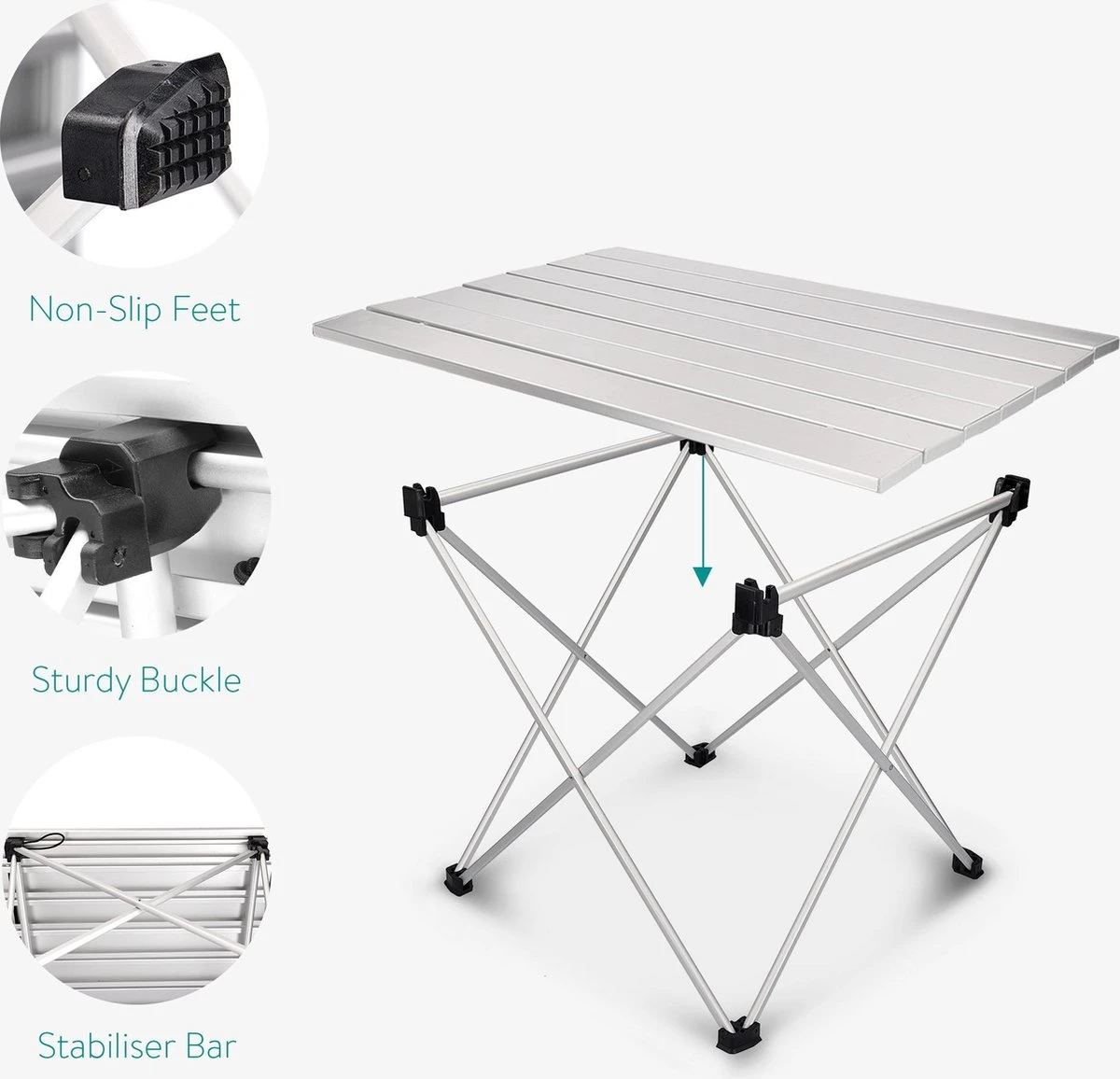 Navaris Campingtafel - Inklapbaar Campingtafeltje Van Aluminium - Opvouwbare Tafel Inclusief Draagtas - Picknicktafel - Zilver - Afbeelding 5