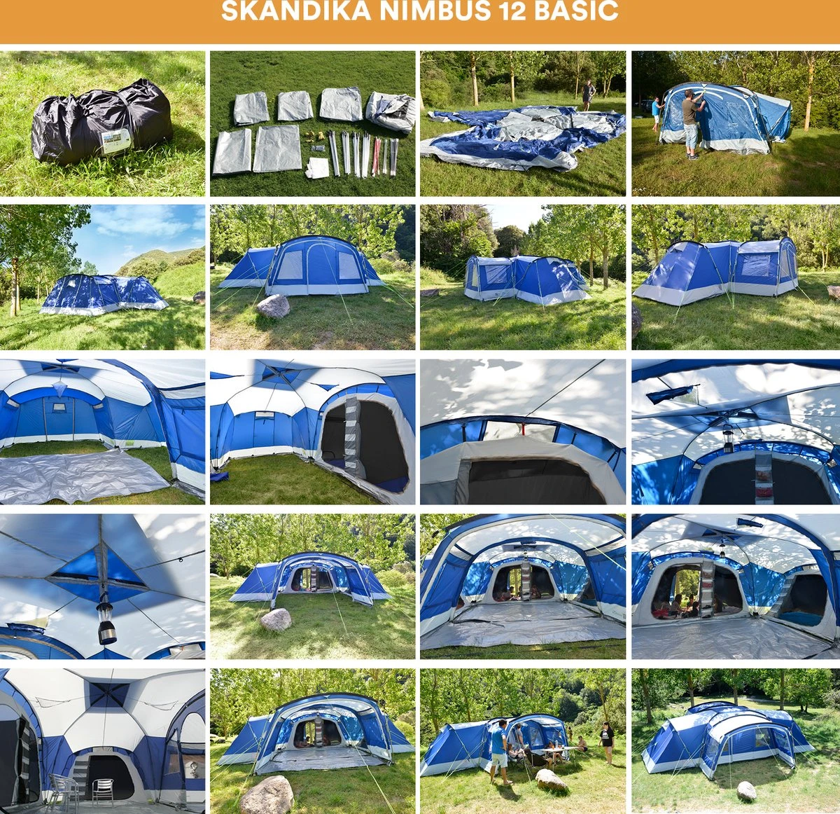 Skandika Nimbus Sleeper 12 Tent – Koepeltenten – 12 Persoons Familietent - Campingtent – Muggengaas – Sleeper Technology (3 Extra Donkere Slaapcabines) – 760 X 630 X 215 Cm (LxBxH) – 5000 Mm Waterkolom – Camping, Tuin – Kamperen – Blauw/wit - Afbeelding 6